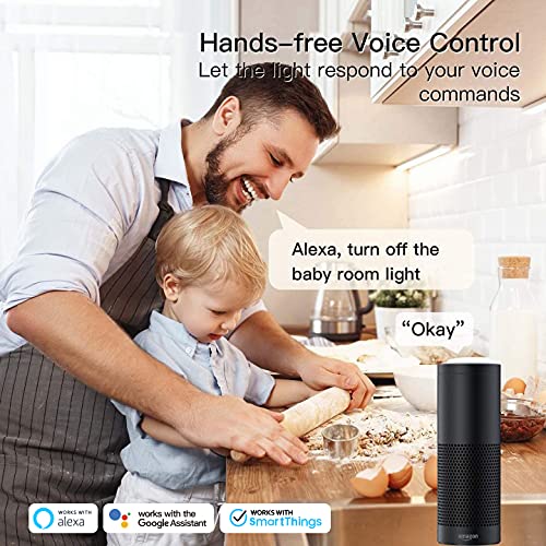 Person using voice command with an Amazon Echo device to control a light