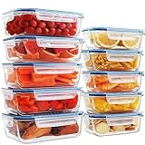 HOMBERKING 10 Pack Glass Meal Prep Containers, Glass Food Storage Containers with Lids, Airtight Glass Lunch Bento Boxes, BPA-Free & Leak Proof, 36oz & 14oz (10 lids & 10 Containers) - Deep Blue