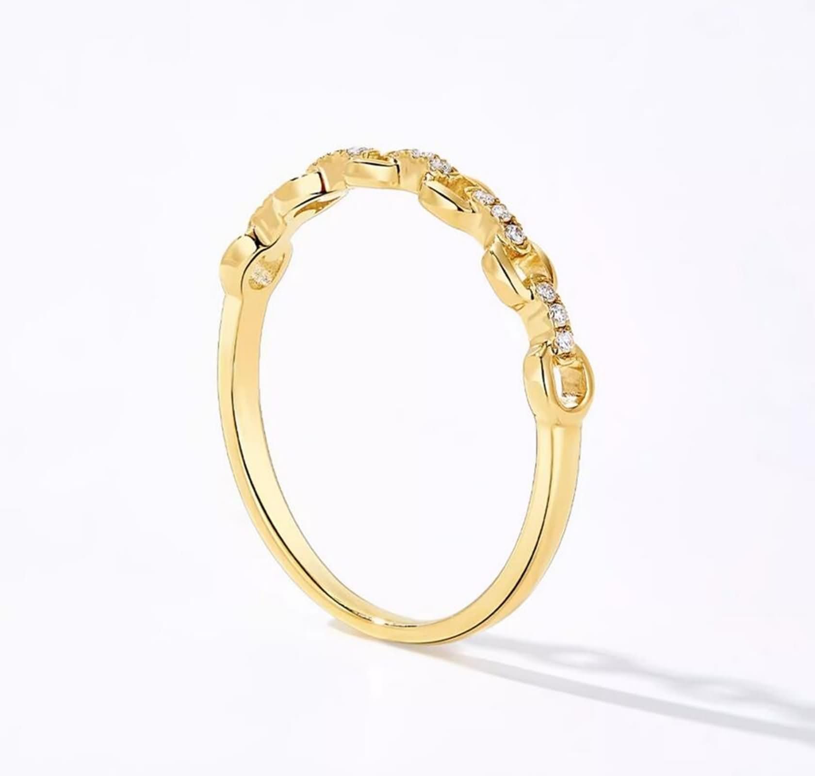 Anillo de compromiso de oro amarillo de 9 quilates, 14 quilates, 18 quilates, cadena hueca con diamante de 0,05 quilates