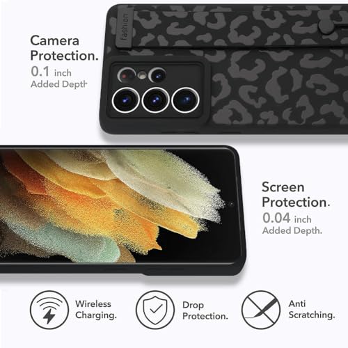 Image of Compatible with Samsung Galaxy S21 Ultra Case with Strap Wrist Black