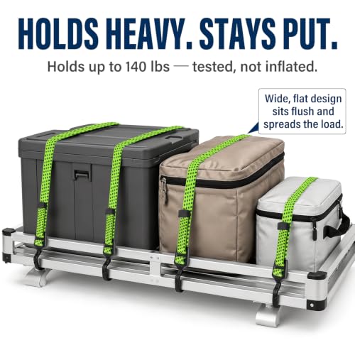 Image of 4 Pcs 40 Inch Flat Adjustable Bungee Cords with Hooks - Heavy-Duty 4-Latch, Dual-End Adjustable Elastic Bungee Straps for Cargo, Truck, Bike, Camping & Outdoor Tie-Down, Green