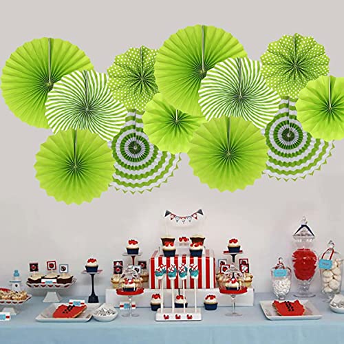 Image of 6 pcs Green Hanging Paper Fans for Party Decoration Colorful Patterns Party Fans for Birthday Anniversary Bridal Shower Baby Shower Christmas Diwali & Wedding Decor (Pack of 6, Green)