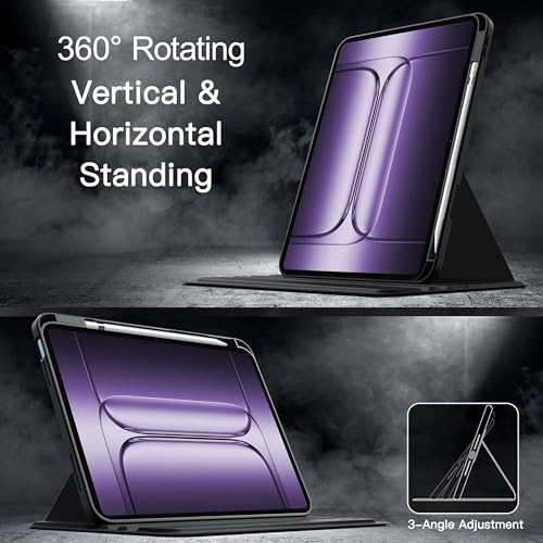 Image of TGK Rotating Case Cover for OnePlus Pad 3 13.2 inch Tablet, Pad 2 Pro, Pad 4 Pro with Pencil Holder Trifold Stand Cover Clear Back (Black)