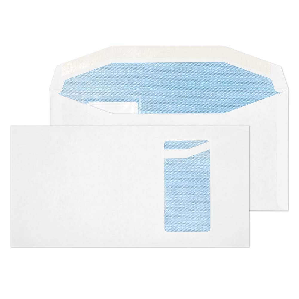 Blake Purely Everyday DL+ 121 x 235 mm 90 gsm Gummed Mailer Portrait Window Envelopes (9114PW) White - Pack of 1000