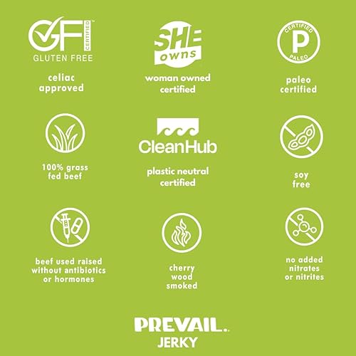 Miniatura 4 de PREVAIL - Sin gluten  Apto para dieta cetogénica  Sin soja  Paquetes de bocadillos de carne de res alimentada con pasto  Cecina de res a granel