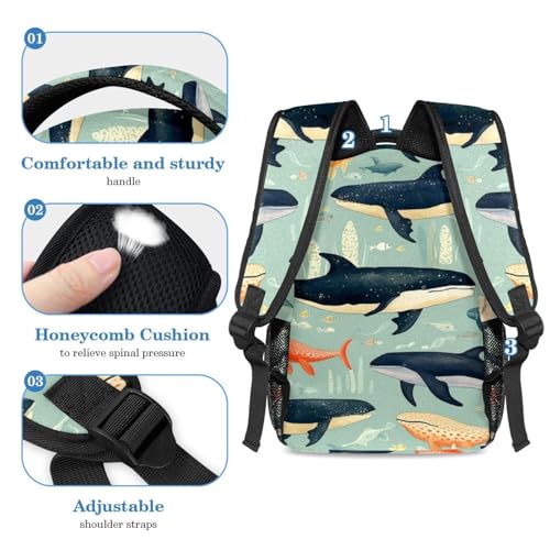 Sac à dos avec trousse baleines pour école et voyage ado - 4