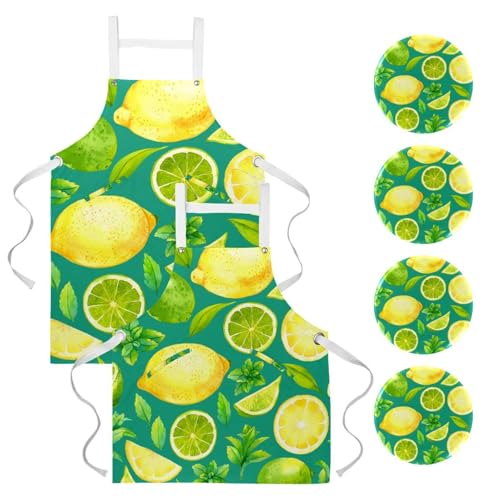 Tablier de cuisine avec 4 broches ajustables motif citron d'été