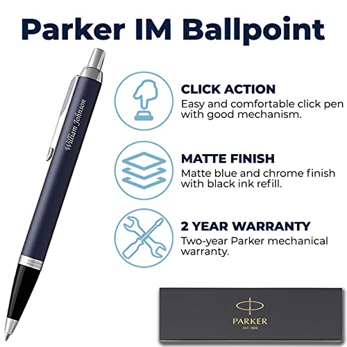 Dayspring Pens Parker Pen | Engraved/Personalized Parker Im Ballpoint Gift Pen - Matte Blue In Premium Pen Case. Fast One Day Personalized Engraving #TOP3