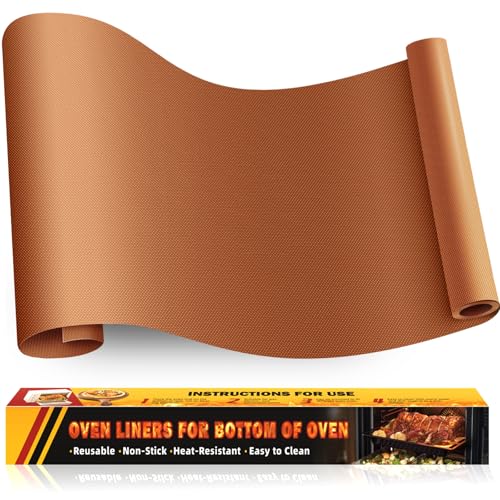 Protector Horno Antiadherente – Revestimiento de Horno Reutilizable, Protector Fondo Horno de Teflon, Alfombrilla para Horno Compatible con la Mayoría de Hornos(43 x 190 cm, Color Cobre)