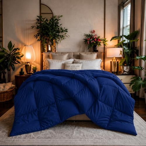 Image of Luxury Hotel Collection Cotton Comforter | All-Season Lightweight Quilt for Hot Sleepers | Plush, Breathable & Box-Stitched (Twin /Twin XL) Royal Blue