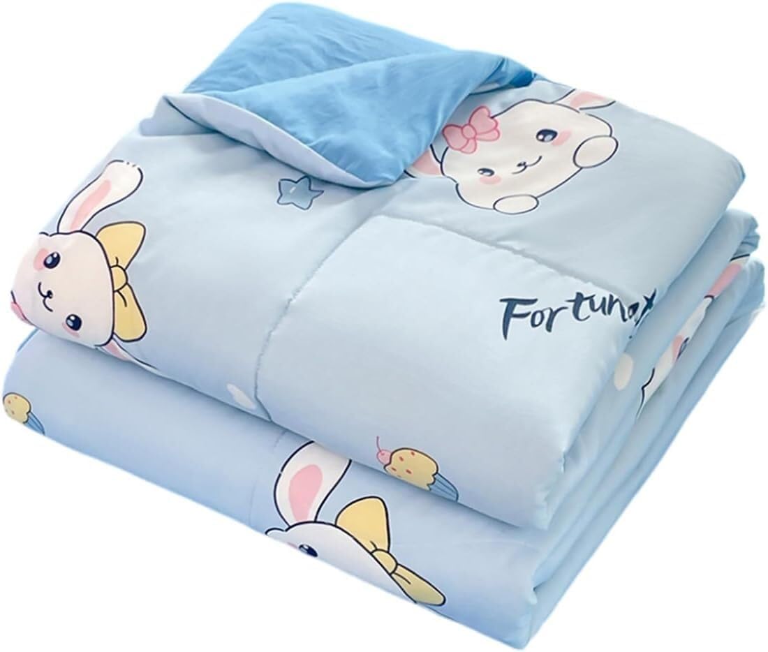 VUIKLCty Cute Animal Print Quilted Bedspread And Sofa Blanket – Machine Washable(Blue Rabbit,200x230cm)