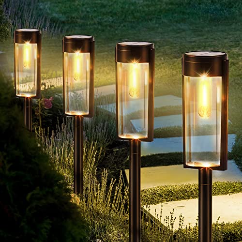 Balizas Solares de Jardin 4 Paquete, Luz Exterior Impermeable IP65, Luces Led Decoración de Jardín Suelo para Pasarela al Aire Libre, Patio, Césped