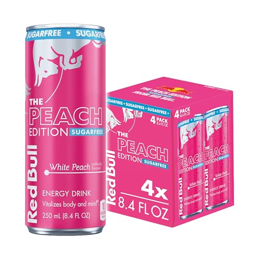Red Bull Peach Edition Sugarfree Energy Drink, White Peach, 8.4 fl. oz., Pack of 4, with 80mg...