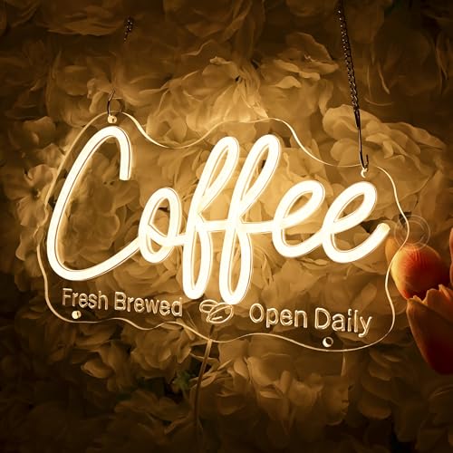 Image of Britrio Coffee Neon Sign for Home Coffee Bar Station Kitchen Dinning Room Bedroom Office Wall Decor LED Light Up Cafe Business Sign Shop Restaurant Pub Birthday Party 5V USB Warm White