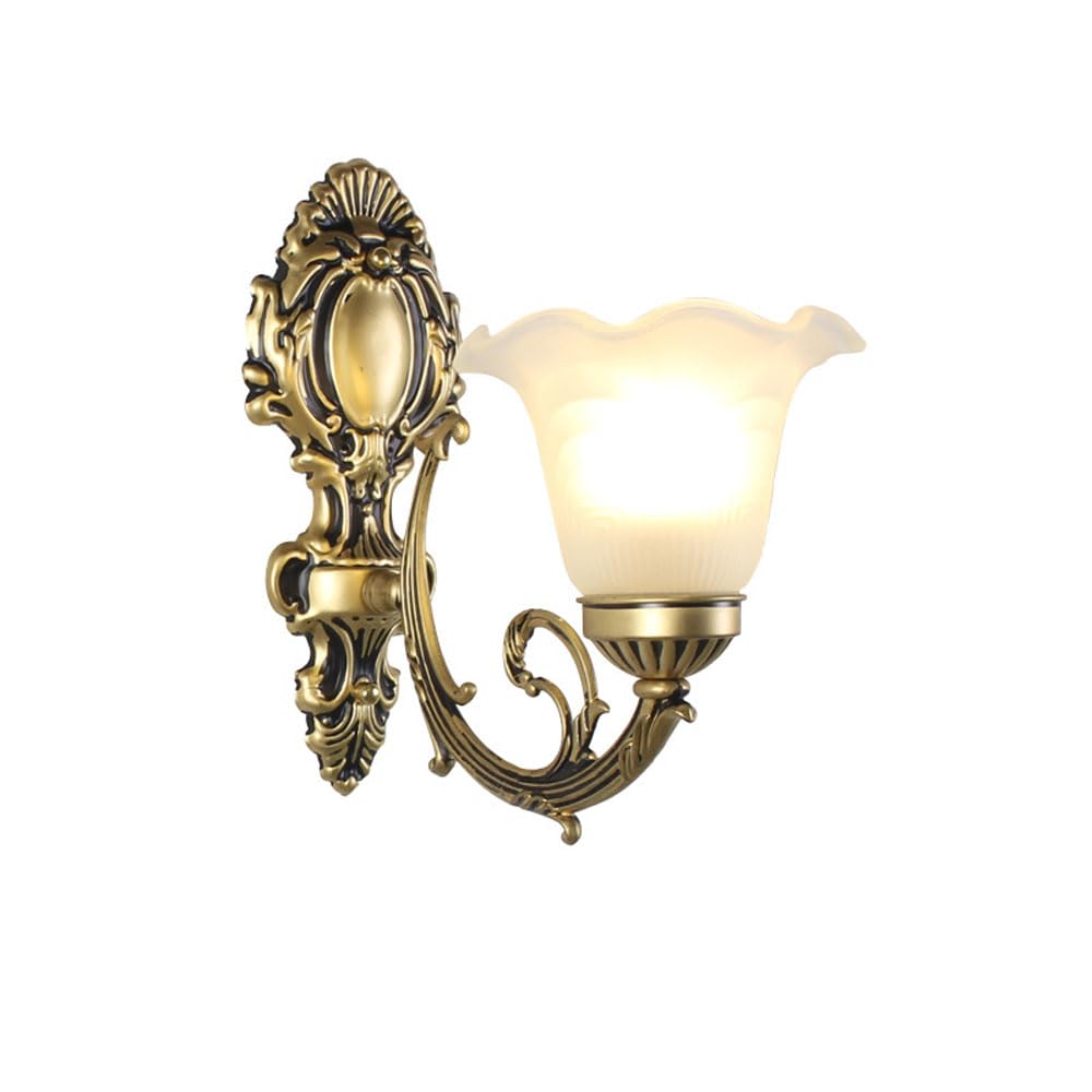 LED Kinkiet Ściany Vintage Retro Mocowany Oprawa z Mleczno-Białymi Szklanymi Abażurami do Salonu, Sypialni, Korytarza, E27 Styl Rustykalny Kwiatowy Średniowieczny