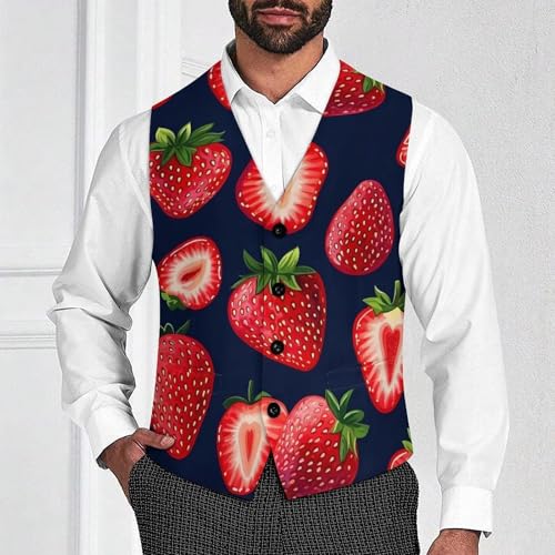 Strawberry Men's Suit Vest Slim Fit Business Dress Party Pattern Waistcoat Vest Top2