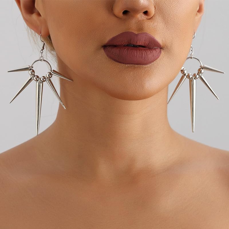 Gothic Punk Spike Dangle Earrings Vintage Goth Y2k Alt Black and Silver Spiked Sword Emo Grunge Cool Unique Hoop Earring Jewelry Accessories for Women - Image 2