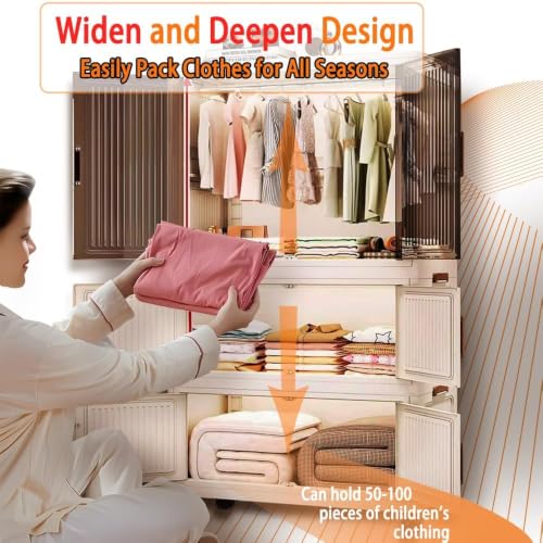 Image of Plastic Wardrobe for Kids Clothes - 4 Door Foldable Cupboard for Bedroom, Baby Clothes Storage Almirah with Doors, Collapsible Wardrobe Kids for Home (White 713)