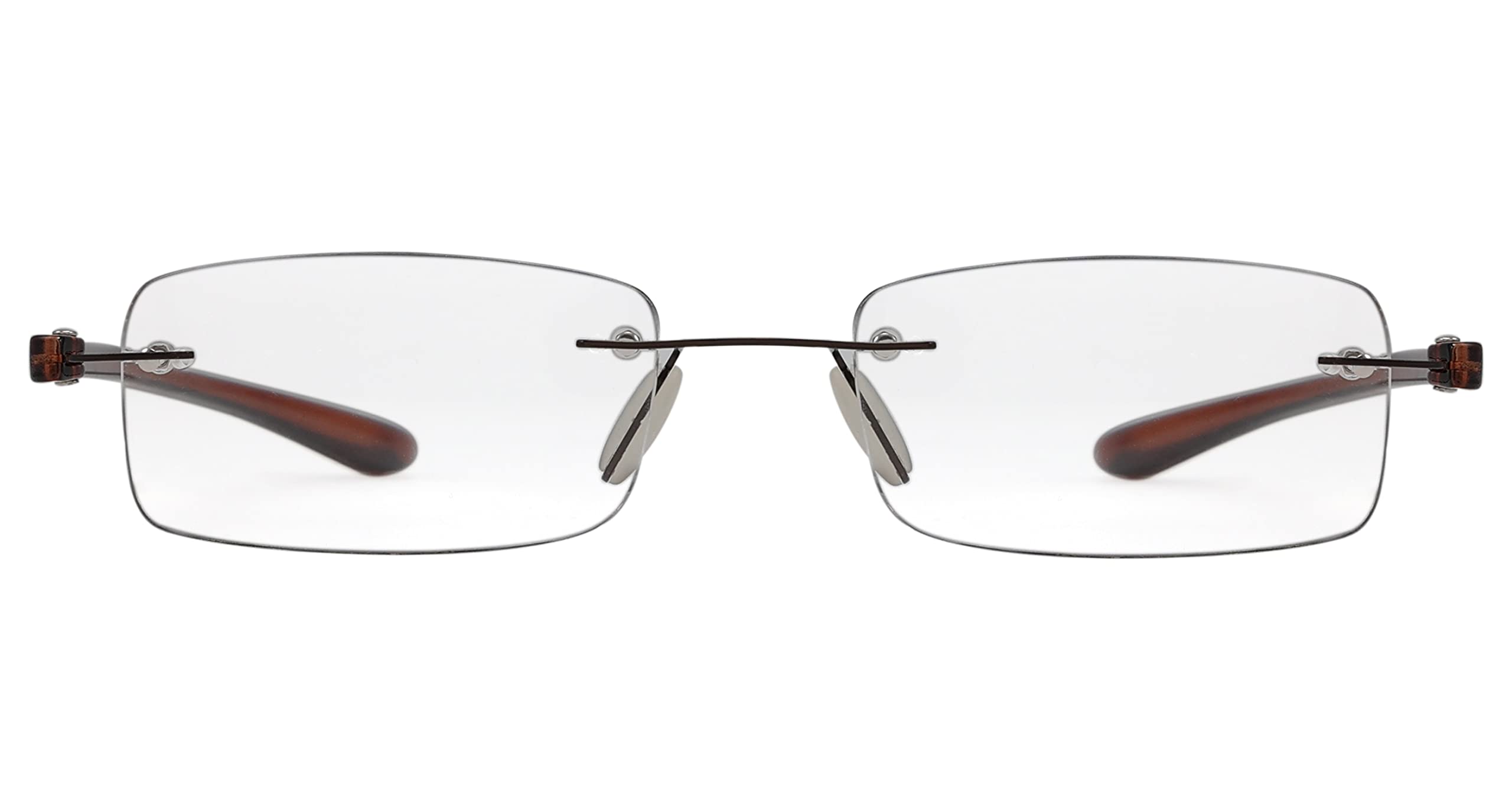 Reducblu Rimless Lightweight Reading Glasses for Women and Men,Frameless Rectangle Readers with Brown Arm +1.75