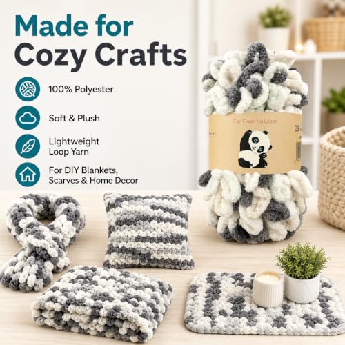 Image of Loop Yarn 5Packs,Shenlin Chunky Chenille Yarn for Hand Knitting Baby Blanket,Machine Washable Polyester Fluffy Thick Bulky Yarn for Scarfs,Craft Projects