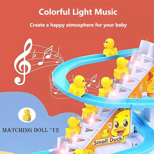 JUXINE Elektrische Ente Treppensteigen Spielzeug - 12 Stück Achterbahn Musik Montessori Baby Spielzeug, Track Slide Stairs Coaster für Kleinkinder