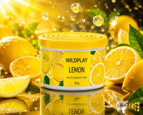 Image of Wildplay Lemon Car Gel Freshener 80g - Long Lasting Lemon Fragrance, Spill Proof Gel Air Freshener, Odor Eliminator, Dashboard Perfume for Fresh and Pleasant Car Interior