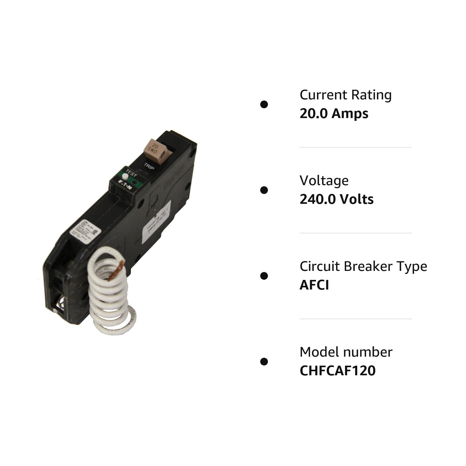 Eaton BD2020 20/20 Amp Tandem Circuit Breaker - 1 Pole, 120/240V, 10kAIC, Clip-On Mount 4 thumbnail image