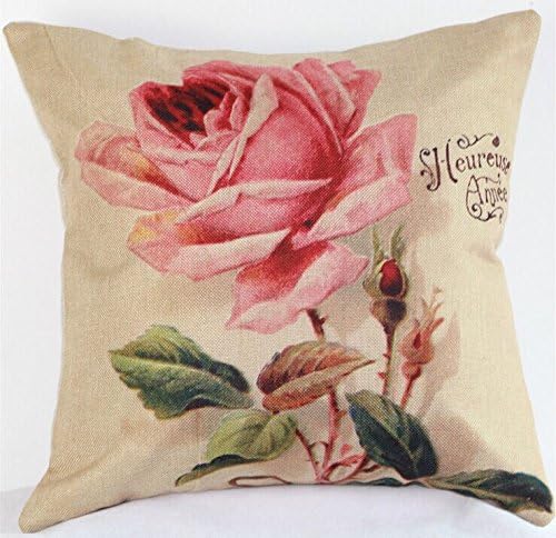 Cotton Linen Decorative Cushion Beautiful Flower Printed Throw Pillow Cover 18" x 18"