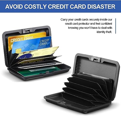 2 Pieces Credit Card Holder Slim Mini RFID Blocking Credit Card Protector Aluminum Business Card Case Metal ID Organizer Wallet with 7 Slots for Women Men (Black,Silver)3
