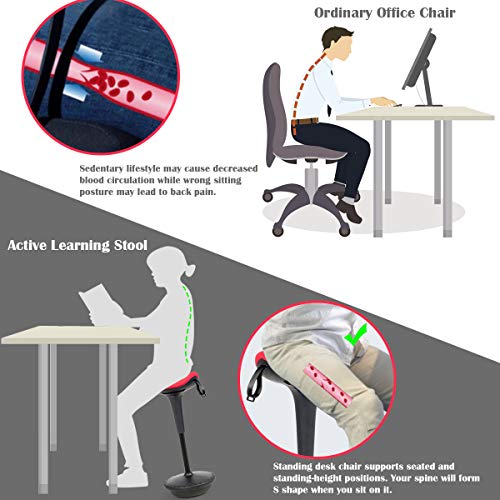 Image of Giantex Wobble Stool Standing Desk Chair W /Adjustable Height 25.5 inch-33 inch and Saddle Seat for Home and Office Swivelling Balance Perch Stool(Red & Black)