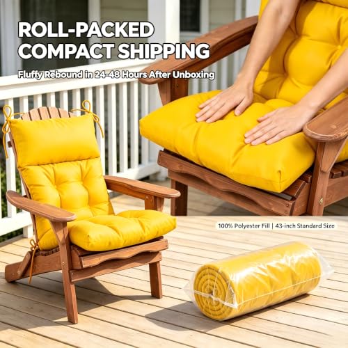 Image of QILLOWAY Outdoor Rocking Chair Cushions Set of 2, 100% Polyester Waterproof Patio Rocking Chair Cushion, High Back Weatherproof Chair Pad for Adirondack & Outdoor Furniture, Yellow