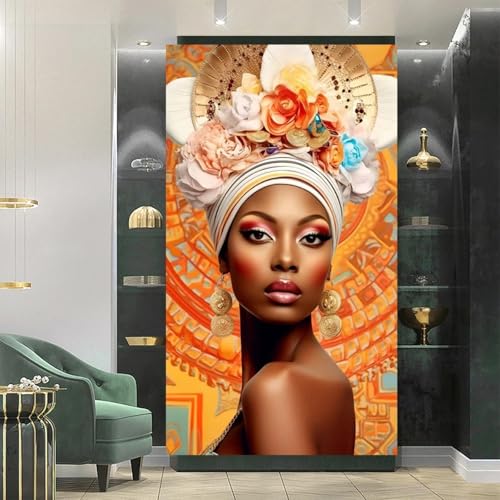 Toile art mural femme africaine 90x180cm sans cadre pour salon élégant