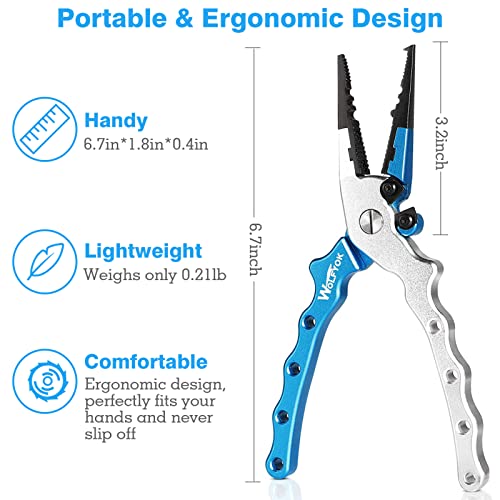 Bronze Times Aluminum Fishing Pliers, Stainless Steel Hook Removers Pliers, Saltwater Split Ring Tool & Braid Line Cutters With Sheath And Lanyard (Blue) #TOP4