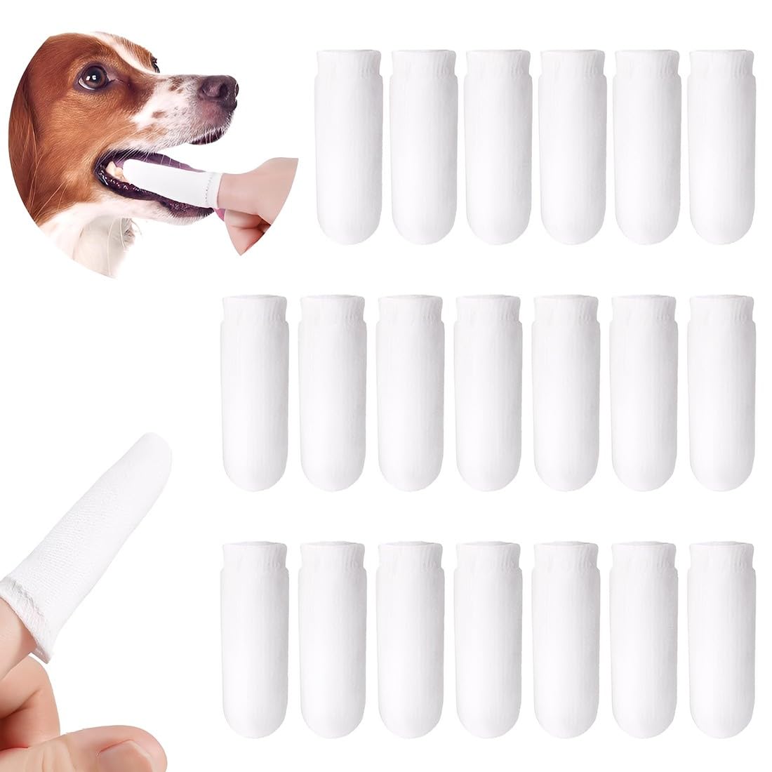 JEYORZY 20 Piezas Cepillo Dientes Perro Dedo,Cepillo de Dientes para Perros Suave del Animal Doméstico,Cepillo del Cepillo del Diente del Perro,con Cobertura Completa de 360° (Blanco,Talla única)