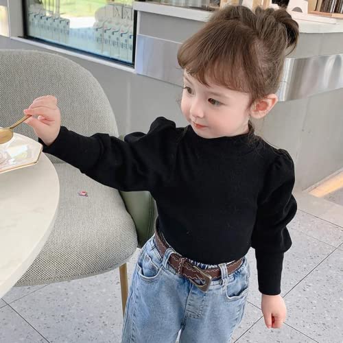 Kid Toddler Baby Girl Basic Solid Turtleneck T-Shirt Blouse Top Puff Long Sleeve Pullover Fall Winter Clothes (Black, 5-6 Years) #TOP4