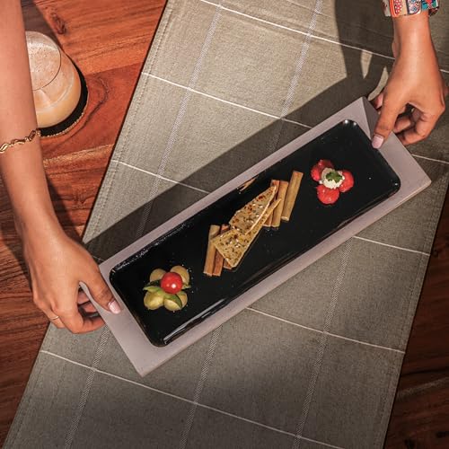 Image of Tray Cool Serving Platter | Long Black & White Design Multipurpose Platter for Snacks, Fruits & Desserts | Premium Table Decor Platter for Dining & Kitchen