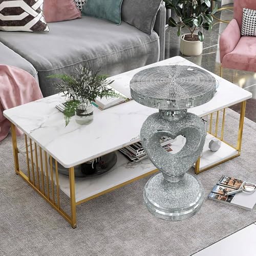 AIDNI Silver Heart Shape Mirrored Side Table, Crushed Diamond Sparkly End Table, Luxury Crystal Glam Bedside Stand or Plant Holder for Bedroom & Living Room Decor– 60cm Tall - Image 5