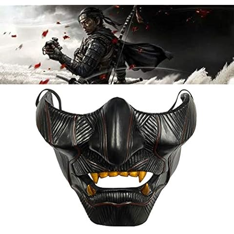 Halloween Ghost of Tsushima Mask, Jin Sakai Gosaku Samurai Knight Legion Half Face Mask Helmet, Halloween Cosplay Game Masks Masquerade Halloween Party Costume Props Cover