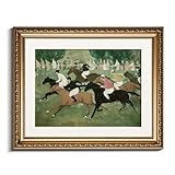 InSimSea gold framed art,13x16 Inch Horse Racing Wall Framed,Vintage Equestrian Artwork, Classic Jockey Racing Painting, Retro Sports Decor for Living Room, Office, Study, Gallery Wall Decoration