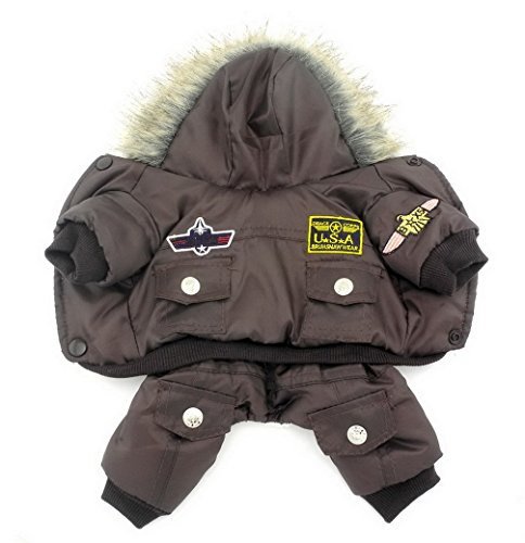 Ranphy Waterproof Dog Snowsuit Jumpsuit Hoodie Winter Coat Pet Fleece Lined Clothes Puppy Cotton Padded Outfit Cold Weather Hooded Airman Jacket Warm Cat Clothes Chihuahua Parka Girls Boys Brown S