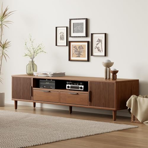 Image of Solid Sheesham Wooden Tv Unit with 2 Drawer, 2 Doors & 2 Shelf Storage | Media Console Tv Cabinet | Tv Stand Wih Elegant Design for Home Decor | (60 x 16 x 16 inches)