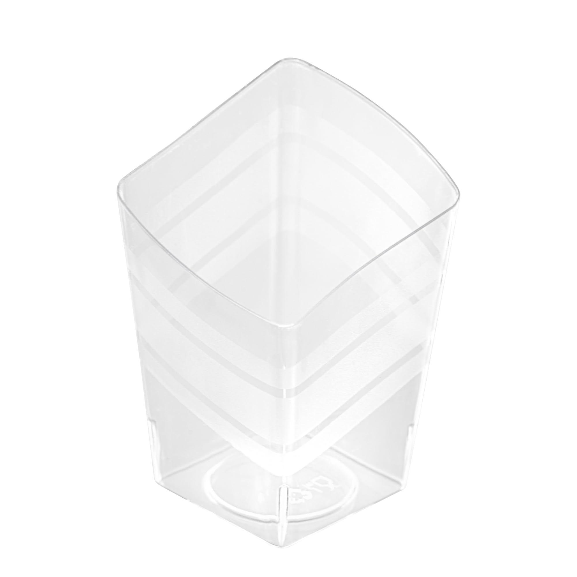 Restaurantware-Mini Serve 3 Ounce Triangular Tasting Cups, 100 Slanted Mini Dessert Cups - Disposable, Striped Design, Clear Plastic Parfait Cups, Serve Appetizers, Samples, Or Desserts, For Buffet