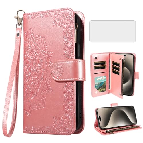 Coque iPhone 15 Pro Max antichoc protège écran verre et rabat carte