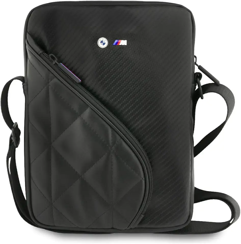 CG Mobile BMW Tablet Bag 10'', PU Leather & Carbon M Collection, Metal Logos, Tablet Sleeve Ultra-Portable Carrying Sleeve Case Bag Compatible with Apple iPad Mini, Samsung, Google, HP - Black