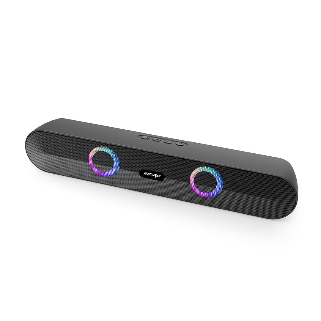 iNFiRe Newly Launched FireBar 16 Pro | 16W Bluetooth Soundbar Upto 10 Hours Playback with Multicolour RGB Lights, BT 5.4/FM Radio/Aux/TF Card/USB | Soundbar for Phone/TV/Laptop/Tablets (Black)-image-22
