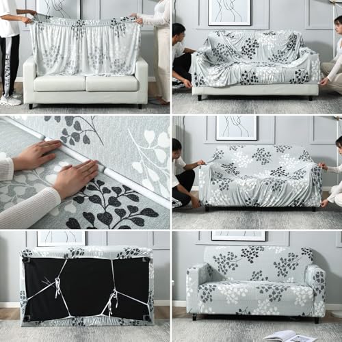 Image of HOKIPO 95% Polyester, 5% Spandex Stretchable Elastic Couch Cover 1 Seater (Ar-4093-D12, Grey)
