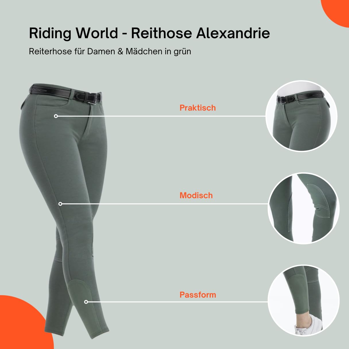 Pantalon RIDING WORLD "Alexandrie" enfant - Couleur : vert, Taille : 12 ans