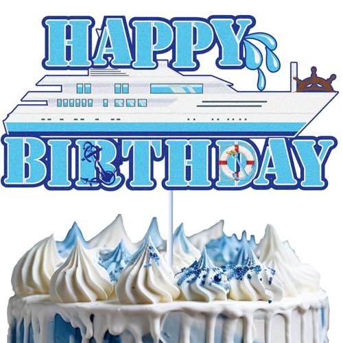 Yacht Nautical Happy Birthday Cake Topper