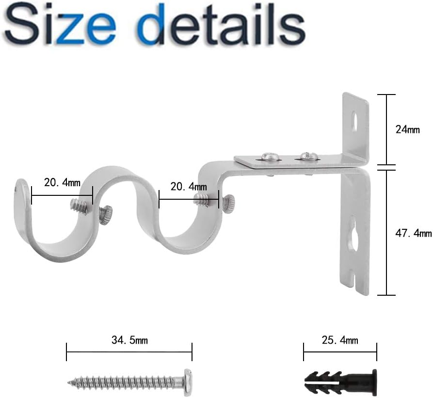 INCREWAY Curtain Rod Bracket, 2pcs Silver Sturdy Adjustable Double Curtain Rod Brackets Curtain Rod Holders Curtain Holdbacks - Image 3