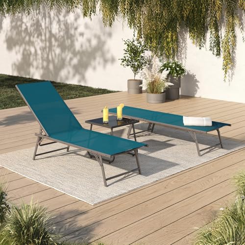 Lot 2 transats Kailua 4 positions textilène bleu IDMarket